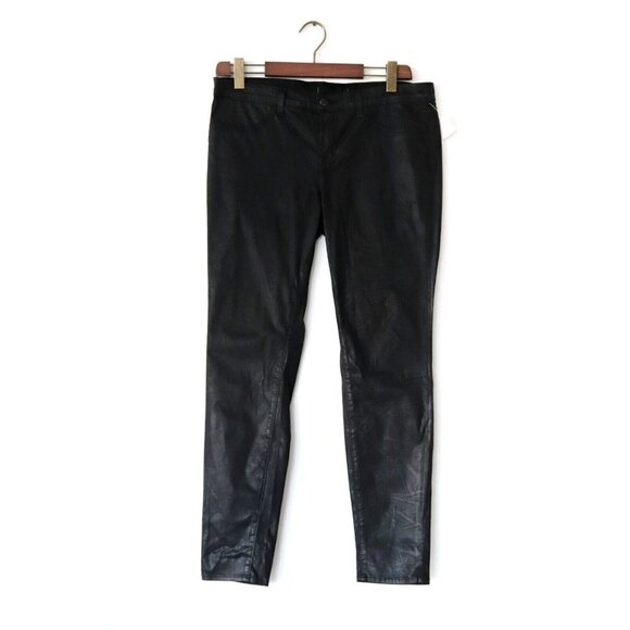 J Brand Womens Size 32 Coat Black Leggings Waxed Cotton Skinny Slim Denim Jeans - Picture 1 of 8
